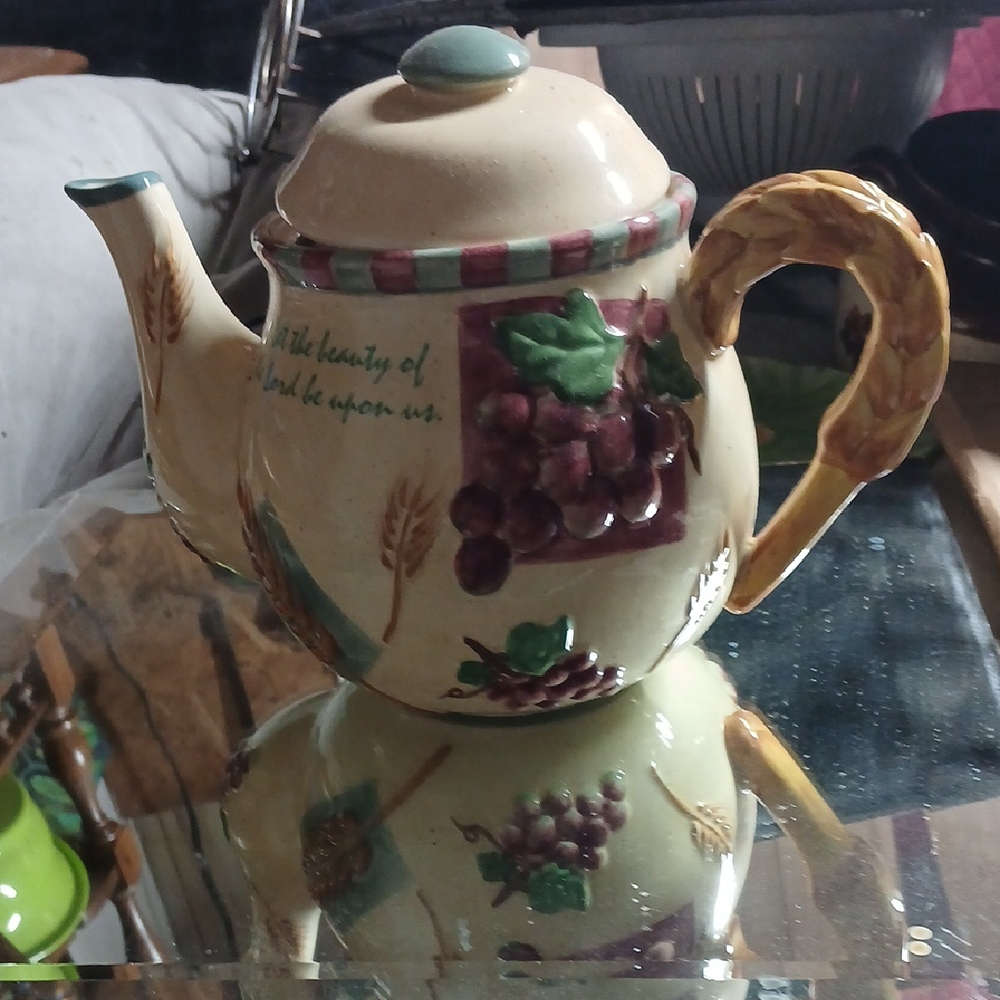 Vintage Ceramic Teapot with Grapes Design